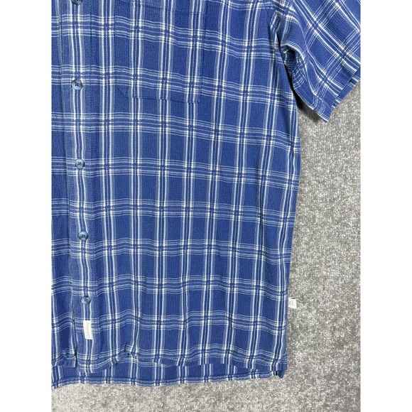 Cabelas Short Sleeve Knit Button Up Shirt Mens Size XL Blue Cotton Pocket Collar - Picture 7 of 14
